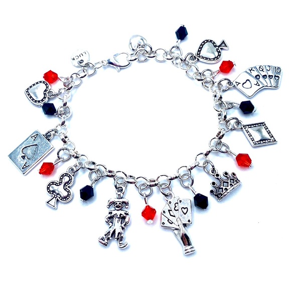 Playing Cards Charm Bracelet Joker Queen Crown Charms - Picture 1 of 5